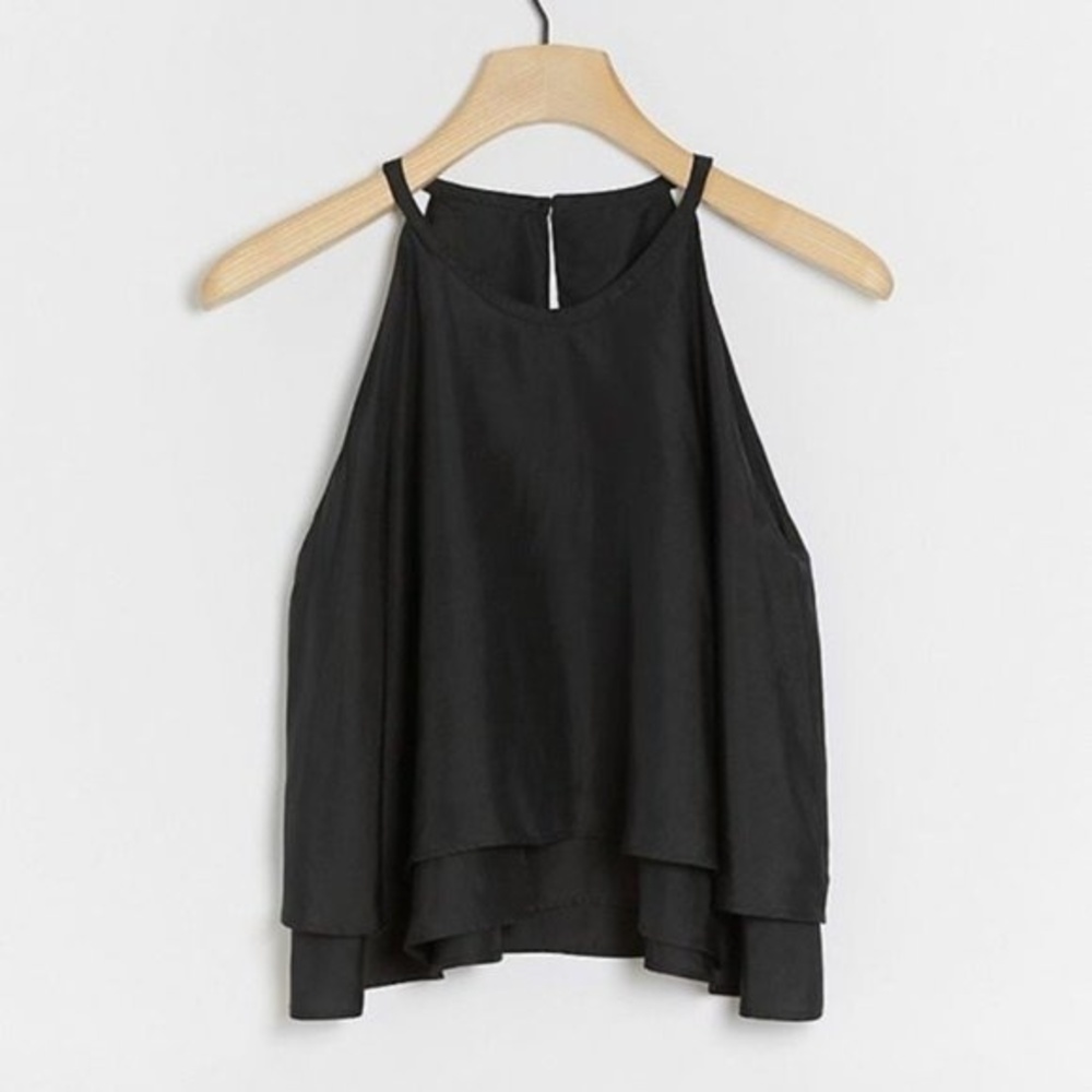 MAIA BERGMAN Hedda Tiered 100% Silk Top - Black - Size L, NEW!